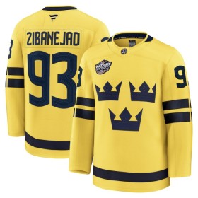 Män Sverige tröja 4 Nations Face Off 2025 Fanatics Premium Mika Zibanejad Gul